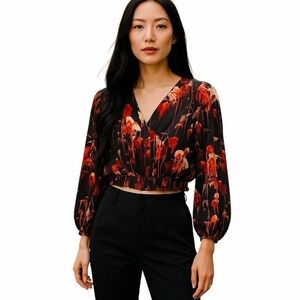 Talula Green Long Sleeve Tie Front Crop Blouse